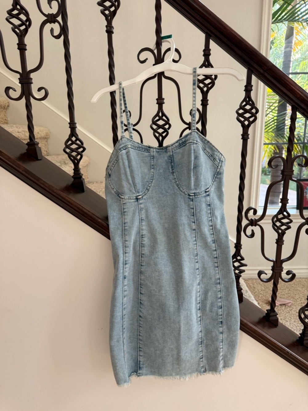 Light Blue Denim Bustier Mini Dress